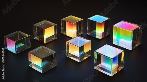 Obraz na płótnie A Set of 3D Glass Square Shapes Exhibiting Refraction and Highlights
w salonie