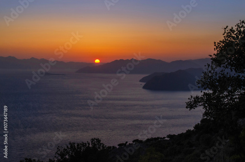 Sunset over the mediterranean near Dalyan in Southern Turkiye