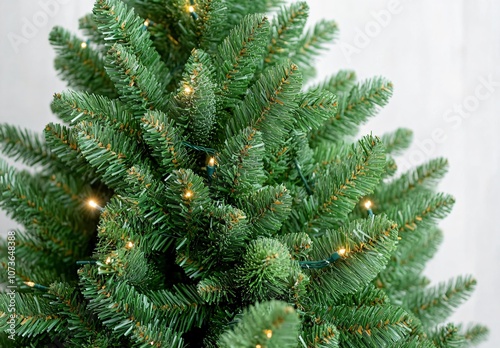 Close-up Christmas Tree with Lights and Bokeh