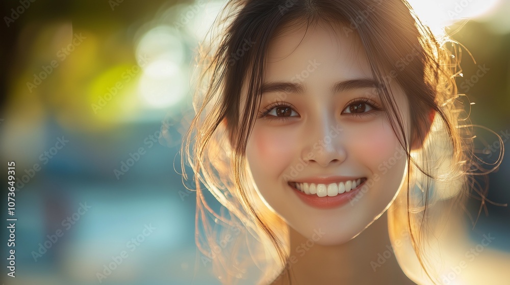 Portrait of a Smiling Beautiful Asian Woman in Side View, Capturing Grace and Confidence. Elegant and Charming Representation of Modern Beauty and Happiness. Portrait of a Smiling Beautiful Asian Woman in Side View, Capturing Grace and Confidence. Elegant and Charming Representation of Modern Beauty and Happiness.