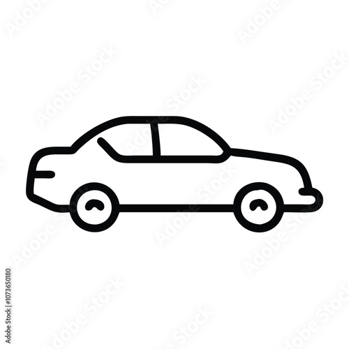 Simple car outline icon in black line, Minimalistic black line drawing of a car, featuring a clean and simple side view outline, ideal for icons or logos. 