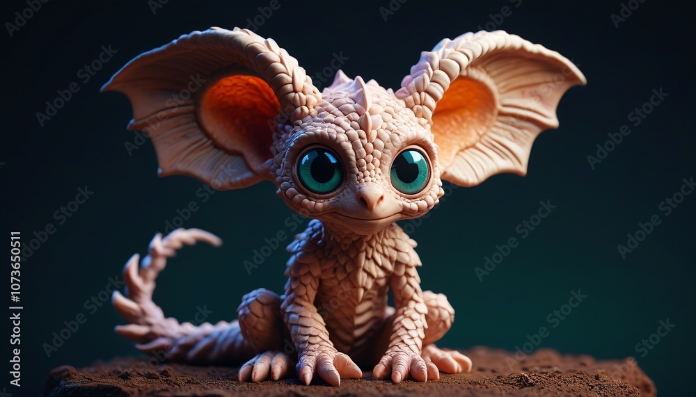 A fantastical clay creature with oversized ears, twisted fingers, and scales that glow, resembling a being from a dreamlike, unexplored realm, Generative AI A fantastical clay creature with oversized ears, twisted fingers, and scales that glow, resembling a being from a dreamlike, unexplored realm, Generative AI
