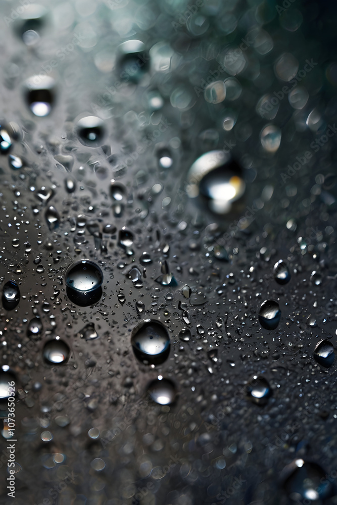 Reflective Droplets on Glass: Macro shot of water droplets on glass, with subtle reflections creating an abstract and moody effect Reflective Droplets on Glass: Macro shot of water droplets on glass, with subtle reflections creating an abstract and moody effect