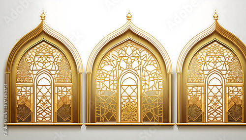  Vintage Arabic and Islamic elements featuring gold window shapes, arches, and mosque gates _1(747) photo