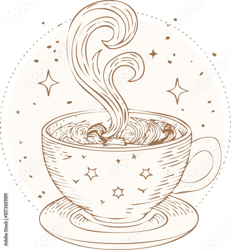 Magical Tea Cup with Steam Swirls - Mystical Beverage Illustration