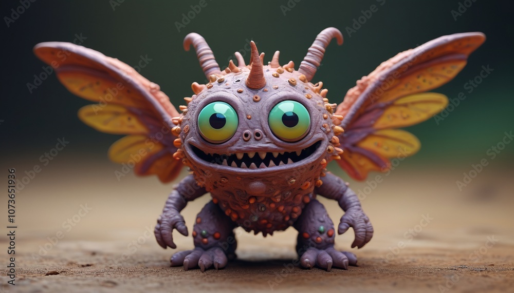 Fototapeta premium A peculiar clay monster with tiny wings and antennae, evoking both curiosity and mystery in a fantastical design, Generative AI