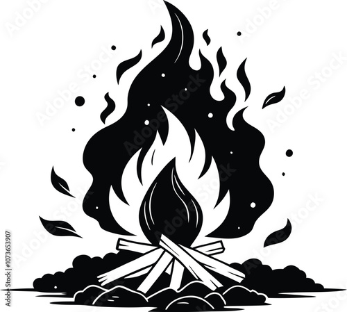 bonfire vector silhouette, fire vector, Campfire icon, flame icon