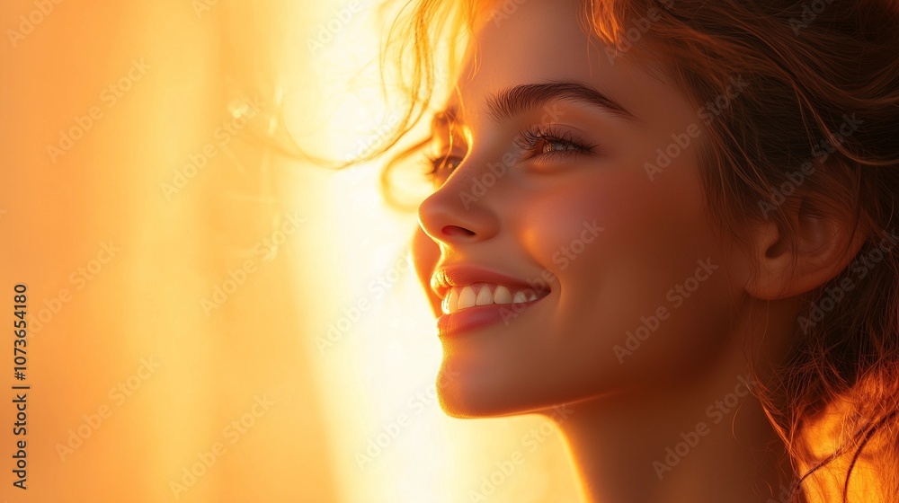 Portrait of a Smiling Beautiful Woman in Side View, Showcasing Elegance and Charm. A Timeless Representation of Beauty and Happiness. Portrait of a Smiling Beautiful Woman in Side View, Showcasing Elegance and Charm. A Timeless Representation of Beauty and Happiness.
