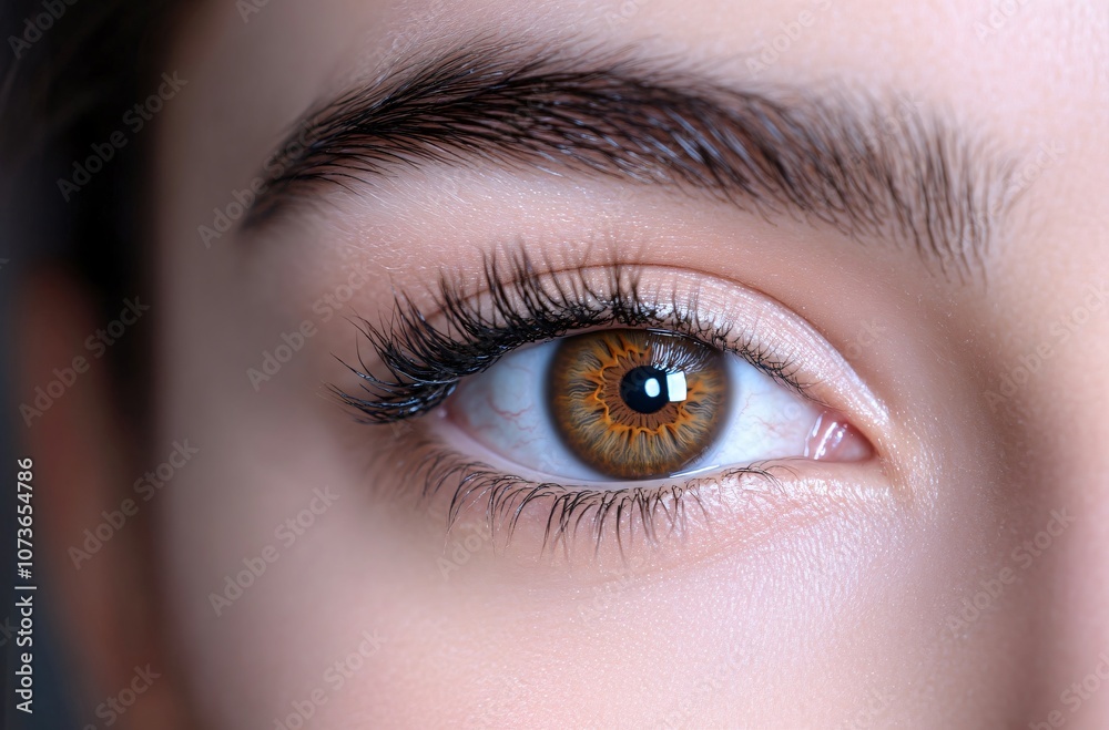 Close-Up Female Eye with Contact Lens and Eyelashes Close-Up Female Eye with Contact Lens and Eyelashes