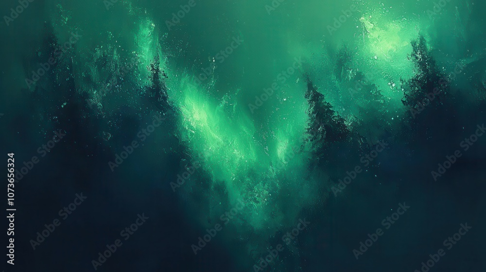 Obraz premium Experience the enchantment of a blurry aurora borealis with vibrant greens and blues in nature