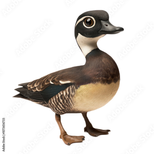 Realistic Wood Duck Figurine Model on White Background