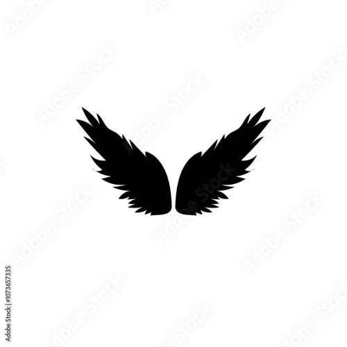 linear heraldic wings. Collection of black and white angel or bird wings with feathers. Design element for tattoo, logo or mascot. Outline flat vector Pinion on the sprawling