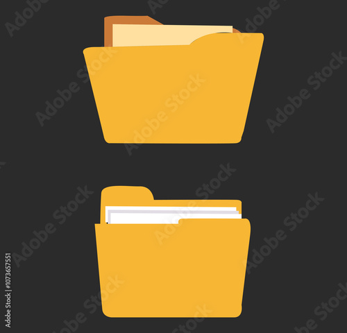 Folders icon collection. Documents in folders. File folder 