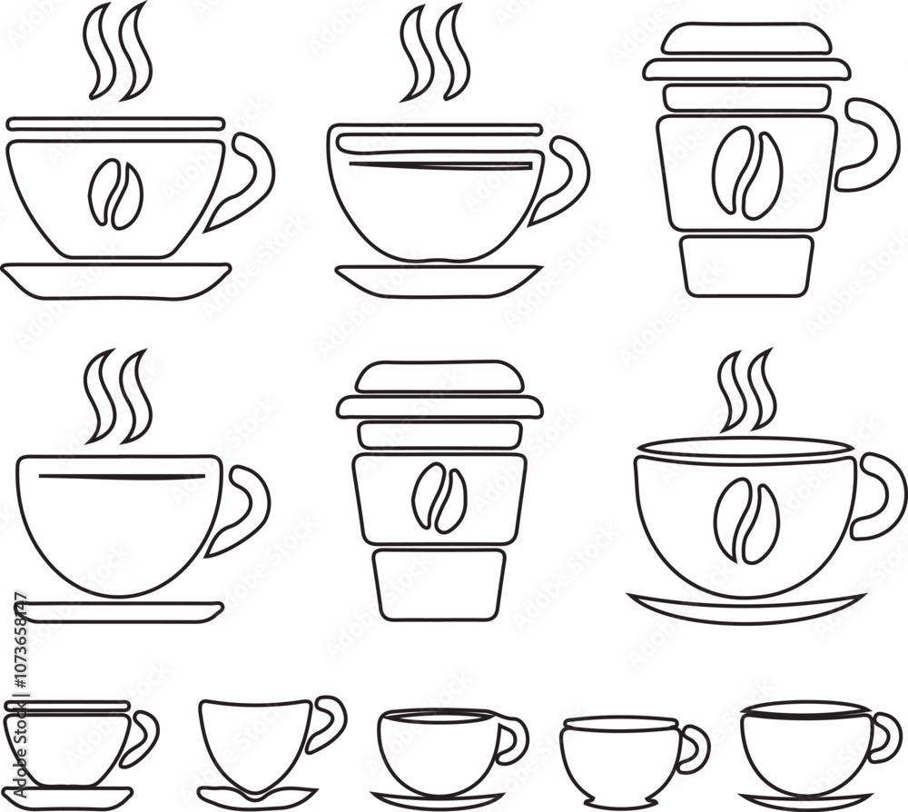 Various cups of coffee lineart illustration Various cups of coffee lineart illustration
