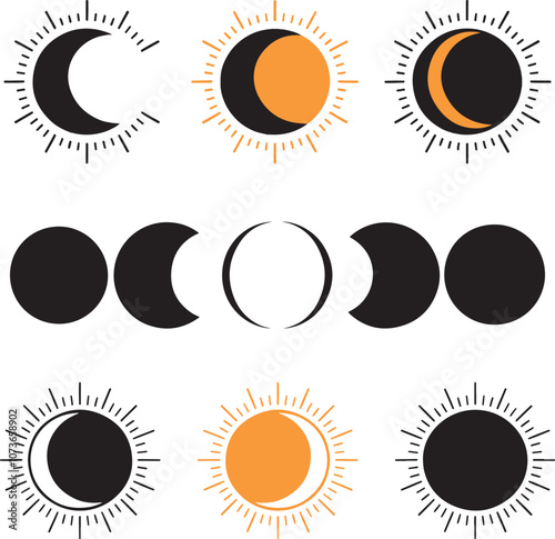Art & Illustration of modern solar or lunar eclipse silhouette vector art