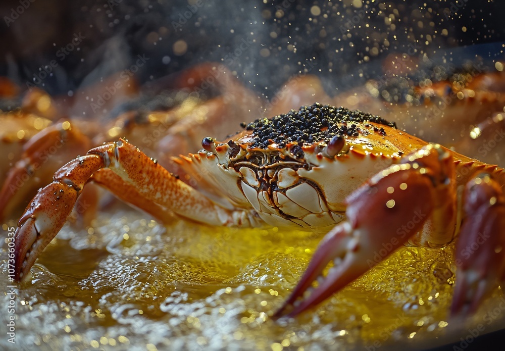 Close-Up of Crabs Frying in Oil with Pepper Close-Up of Crabs Frying in Oil with Pepper