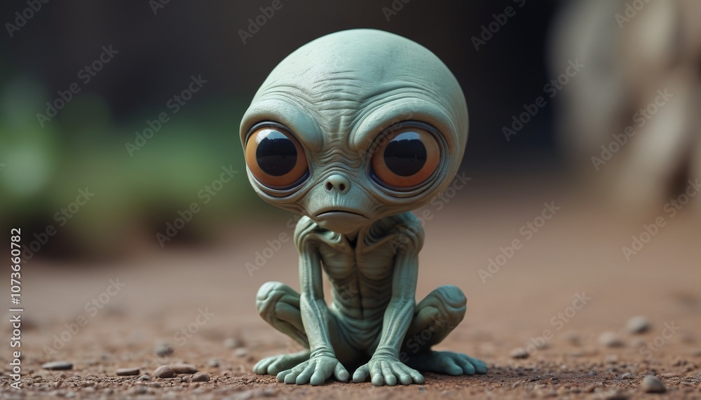 A clay alien with empty eyes and slumped antennas, giving a feeling of quiet sadness, Generative AI