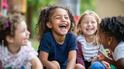 Group of Diverse Cheerful Multiethnic Children Outdoors in Schoolyard