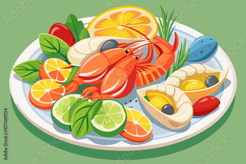 Fresh Seafood Platter Vector Illustration