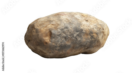 single potato with rough texture is isolated on white background, showcasing its natural, earthy appearance