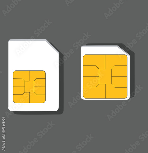 various sim cards. Mobile technologies, telecommunications. Simcard microchip closeup.