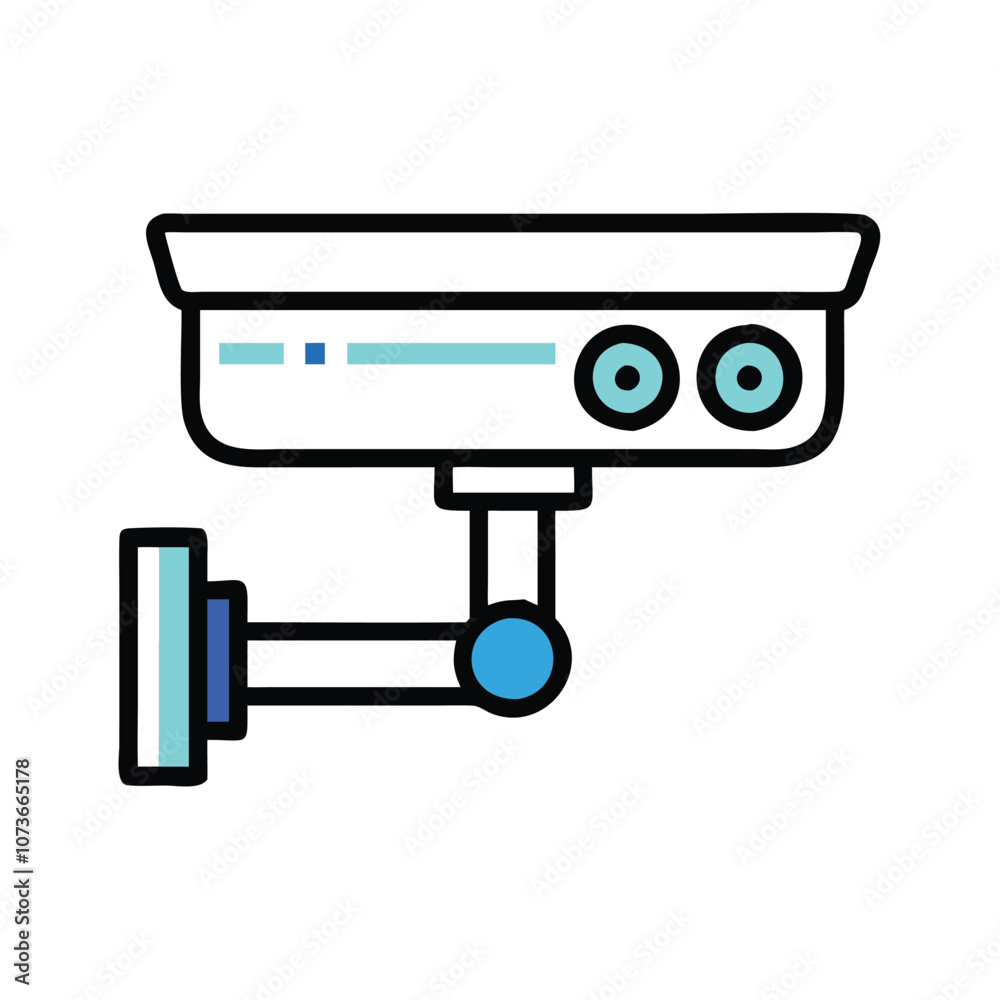 Security camera icon, Vector icon of a wall-mounted security camera, representing surveillance and monitoring equipment. Security camera icon, Vector icon of a wall-mounted security camera, representing surveillance and monitoring equipment.