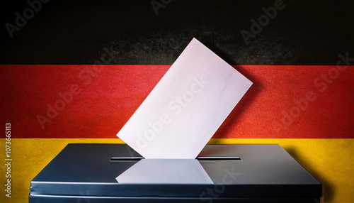 Close-Up of Voting Slip Entering Box, with Flag Reflected on Glass