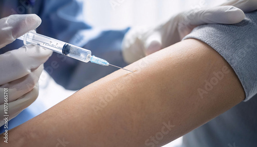 Close-Up of the Needle Entering the Skin with Gentle Touch