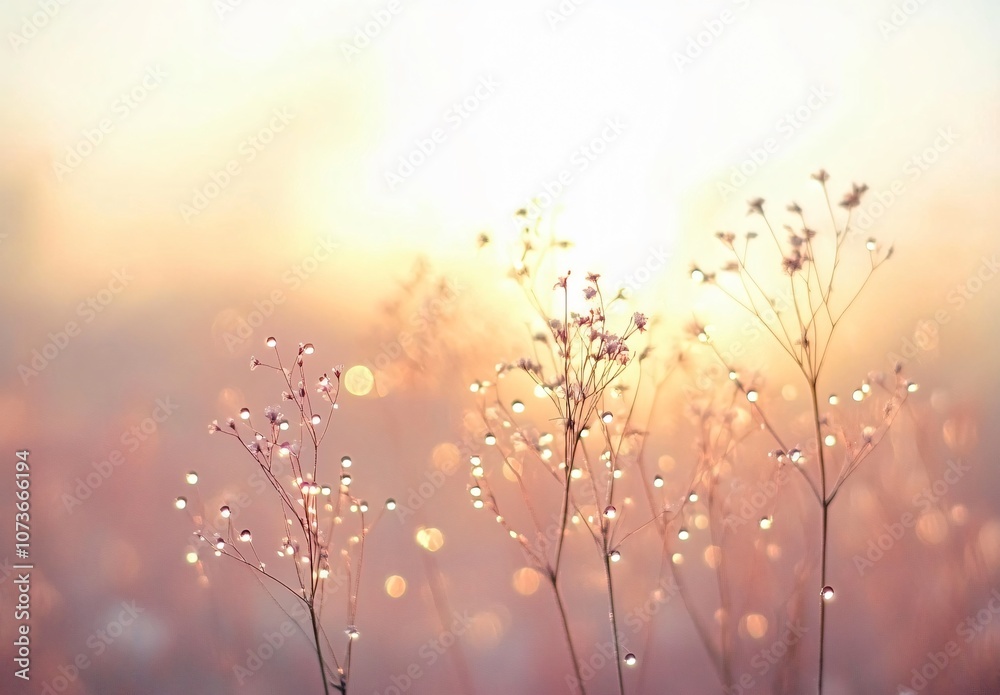 Dew Drops on Wild Grasses at Sunrise Dew Drops on Wild Grasses at Sunrise