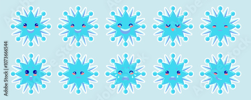 Snowflakes with different emotional expressions.