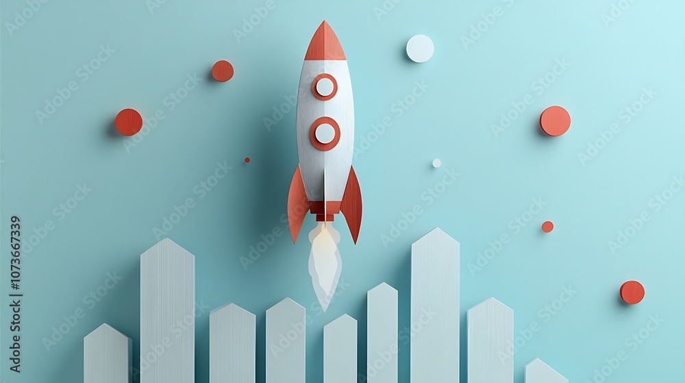 A rocket ship flying upward above graph line, Business graph line rocket fly A rocket ship flying upward above graph line, Business graph line rocket fly