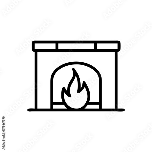  Black Icon of Fireplace with Fire