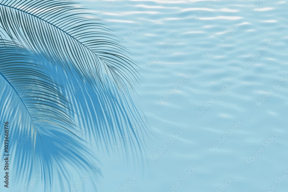 Obraz premium Tropical palm leaf shadow over rippling blue water, serene and refreshing summer poolside vibe