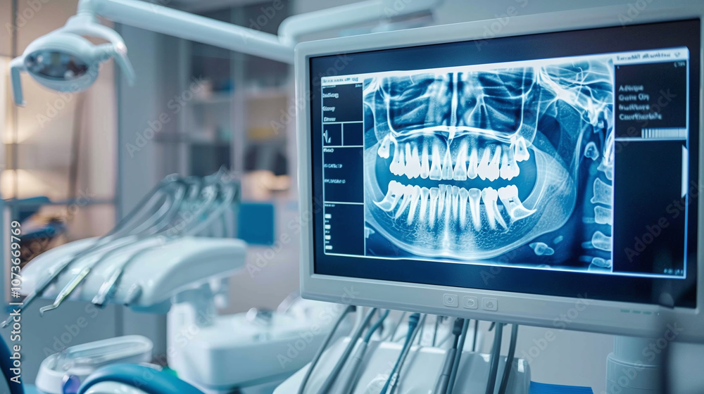 Digital Dental X-ray Displayed on a Monitor in a Modern Clinic During a Routine Check-Up Showcasing Patient’s Oral Health Digital Dental X-ray Displayed on a Monitor in a Modern Clinic During a Routine Check-Up Showcasing Patient’s Oral Health
