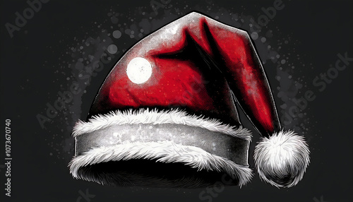  Santa hat with a stippled, grungy, dadaistic design featuring retro and punk elements on a _1(636) photo