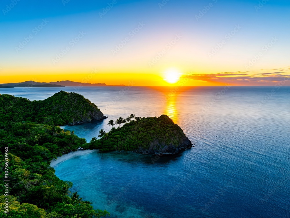A view of the sun setting over the ocean from the top of a hill A view of the sun setting over the ocean from the top of a hill