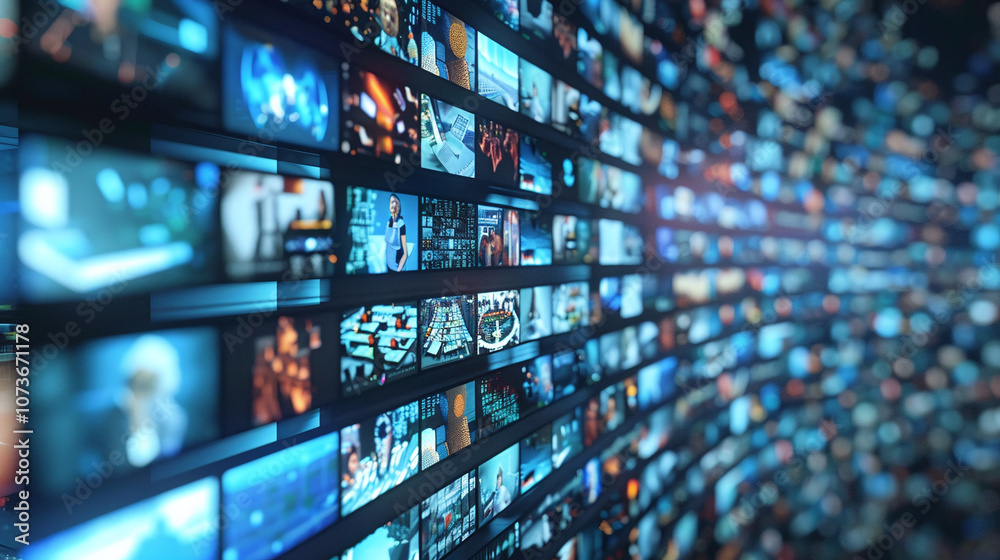 A Dynamic Collection of Digital Media Displays Showcasing Diverse Content in a Technology-Rich Environment During the Day A Dynamic Collection of Digital Media Displays Showcasing Diverse Content in a Technology-Rich Environment During the Day