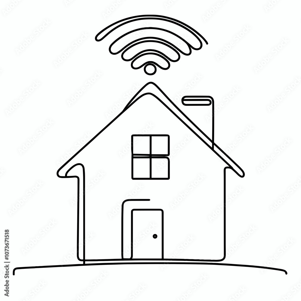 Minimalist line art of a house with a Wi-Fi symbol representing connectivity and modern living Minimalist line art of a house with a Wi-Fi symbol representing connectivity and modern living