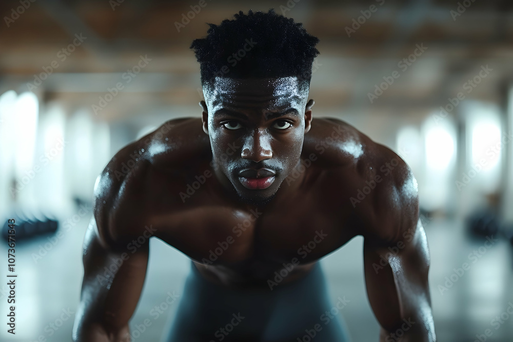 A focused man engages in an intense workout, highlighting his muscular physique in a gritty gym A focused man engages in an intense workout, highlighting his muscular physique in a gritty gym