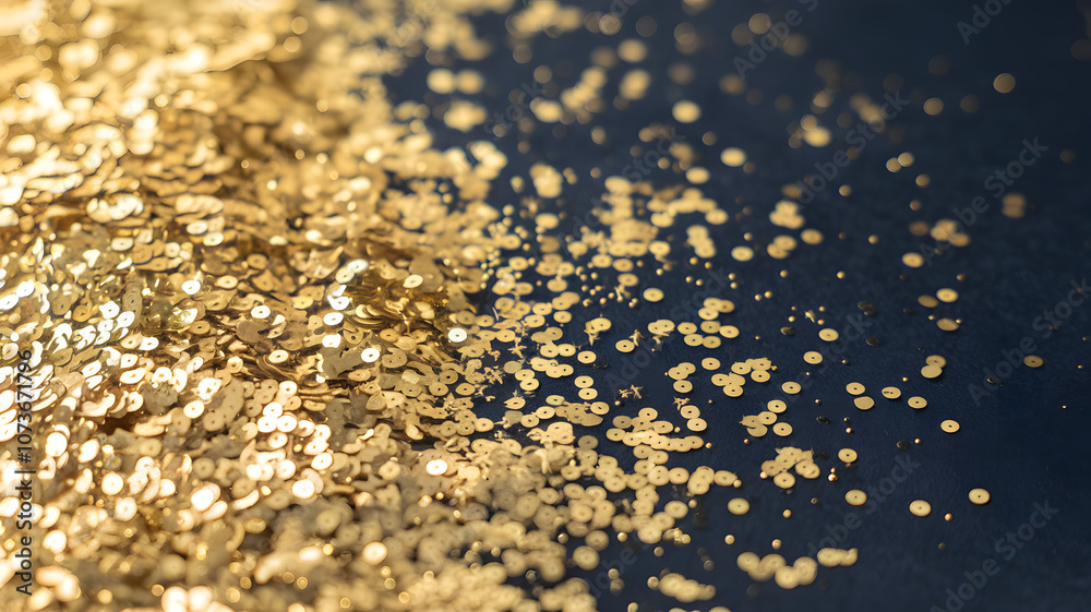 Shimmering gold confetti scattered on a dark surface, creating a festive and elegant atmosphere for celebrations and events Shimmering gold confetti scattered on a dark surface, creating a festive and elegant atmosphere for celebrations and events