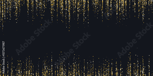 Bright vector illustration of magic sparkling shiny particles and lines on dark background. Vector illustration. Golden glitter.