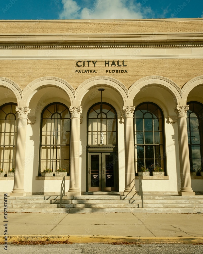 Entrance and architecture of the City Hall in Palatka, Florida