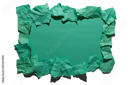 This is a decorative, crumpled green paper frame that is ideal for showcasing your text or graphics effectively