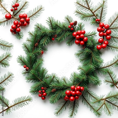 Christmas wreath of their coniferous tree branches isolated on white background frame christmas isolated