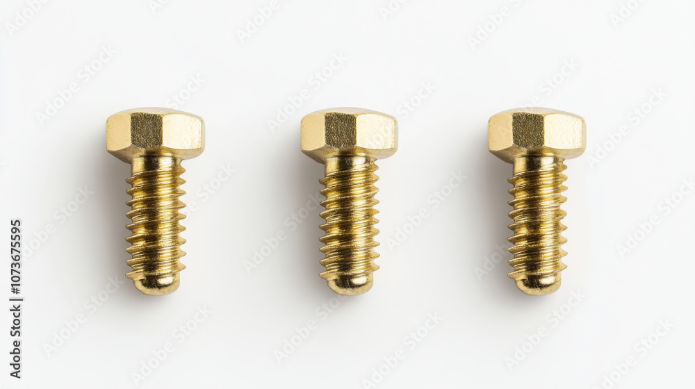 Engineer and Contruction, Three golden bolts arranged in line, showcasing their shiny metallic finish and threaded design, perfect for various mechanical applications Engineer and Contruction, Three golden bolts arranged in line, showcasing their shiny metallic finish and threaded design, perfect for various mechanical applications