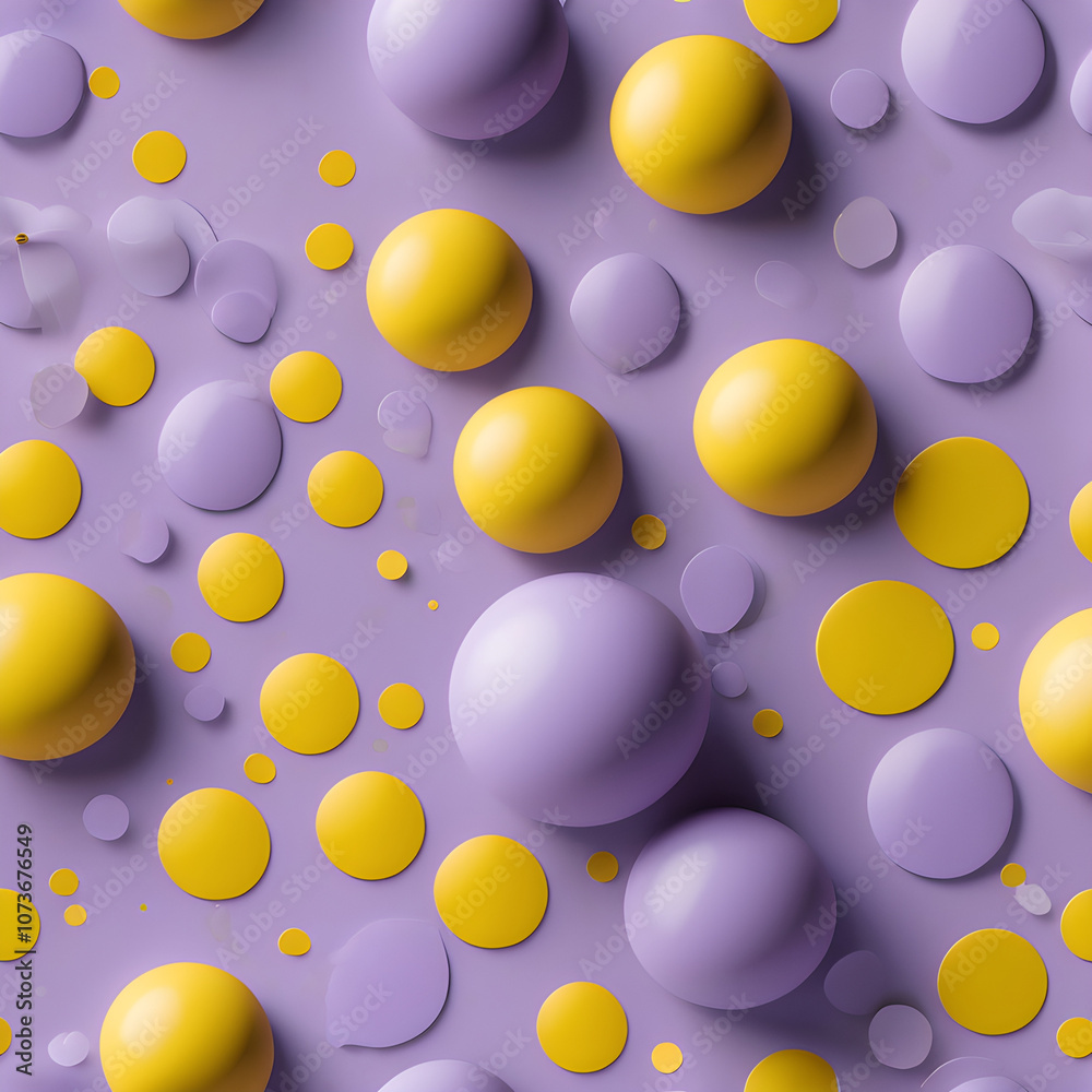 Yellow polka dot pattern on a light purple background. Detailed evenly distributed yellow dots in 8K. Yellow polka dot pattern on a light purple background. Detailed evenly distributed yellow dots in 8K.