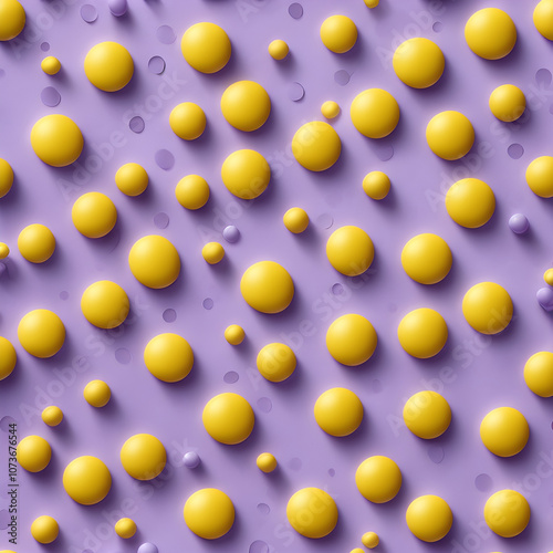 Yellow polka dot pattern on a light purple background. Detailed evenly distributed yellow dots in 8K.