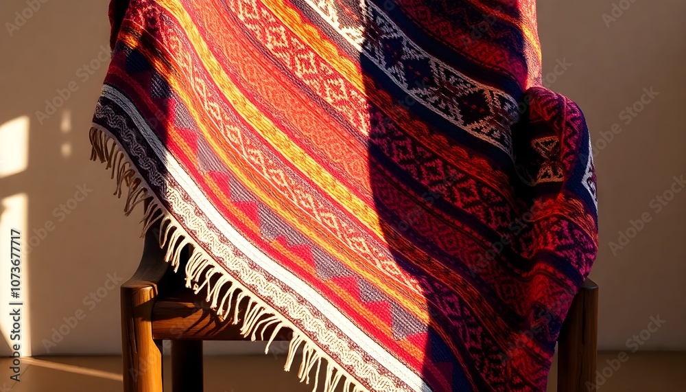 Colorful Striped Blanket Draped Over Chair Colorful Striped Blanket Draped Over Chair
