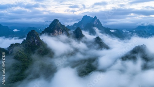 Misty Mountain Peaks in Guizhou, China