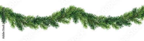 Green christmas branch garland in seamless pattern isolated on white background